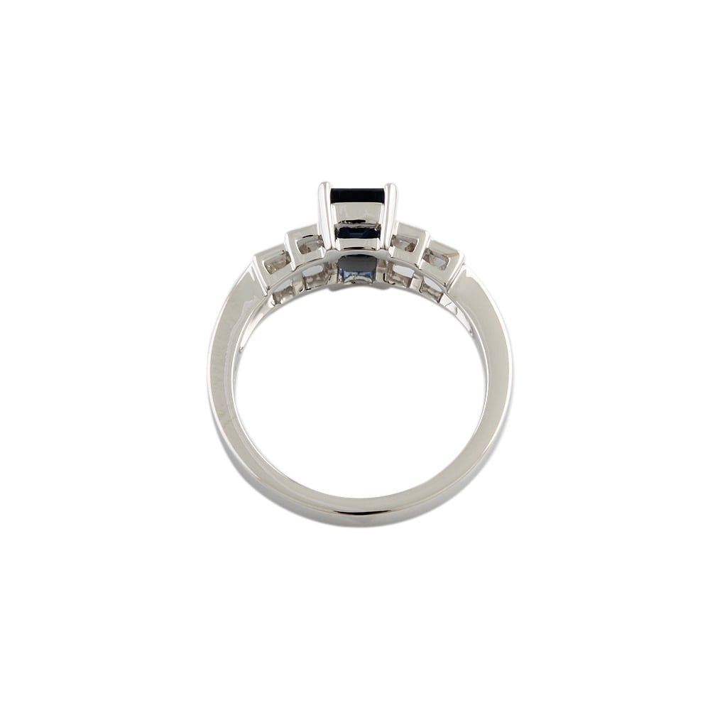 9ct White Gold Blue Sapphire 1.33ct and Diamond  0.41 Five Stone Ring