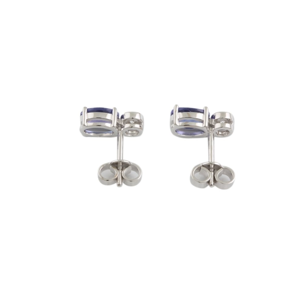 9ct White Gold Tanzanite and Diamond Stud Earring