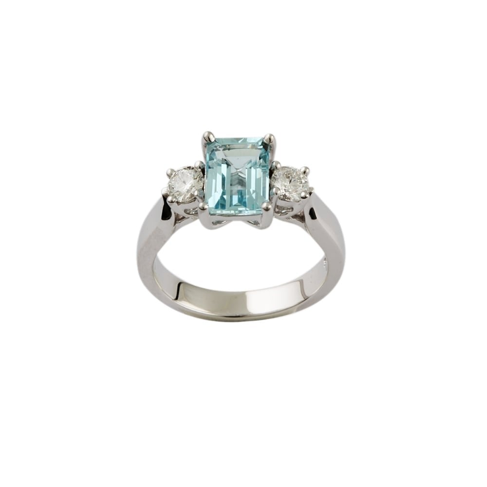 9ct White Gold Aquamarine and Diamond Three Stone Ring