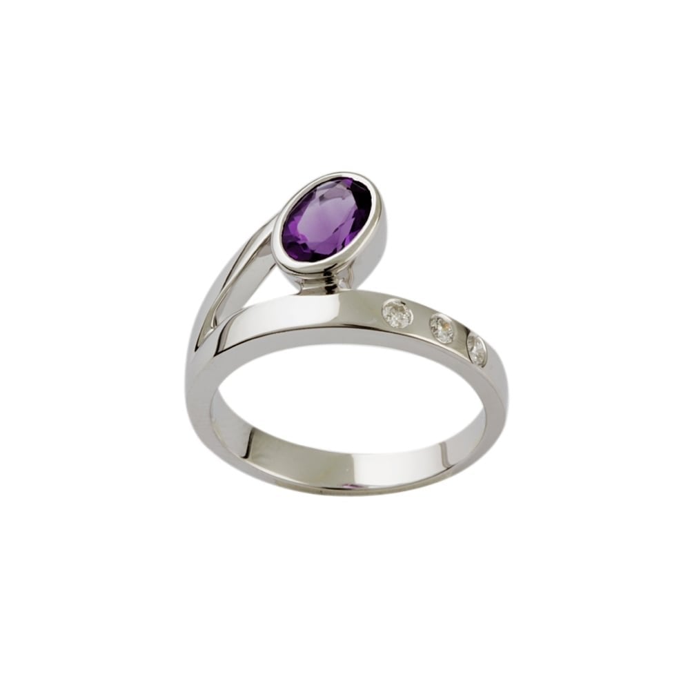 9ct White Gold Amethyst 0.69ct and Diamond Dress Ring 0.10ct