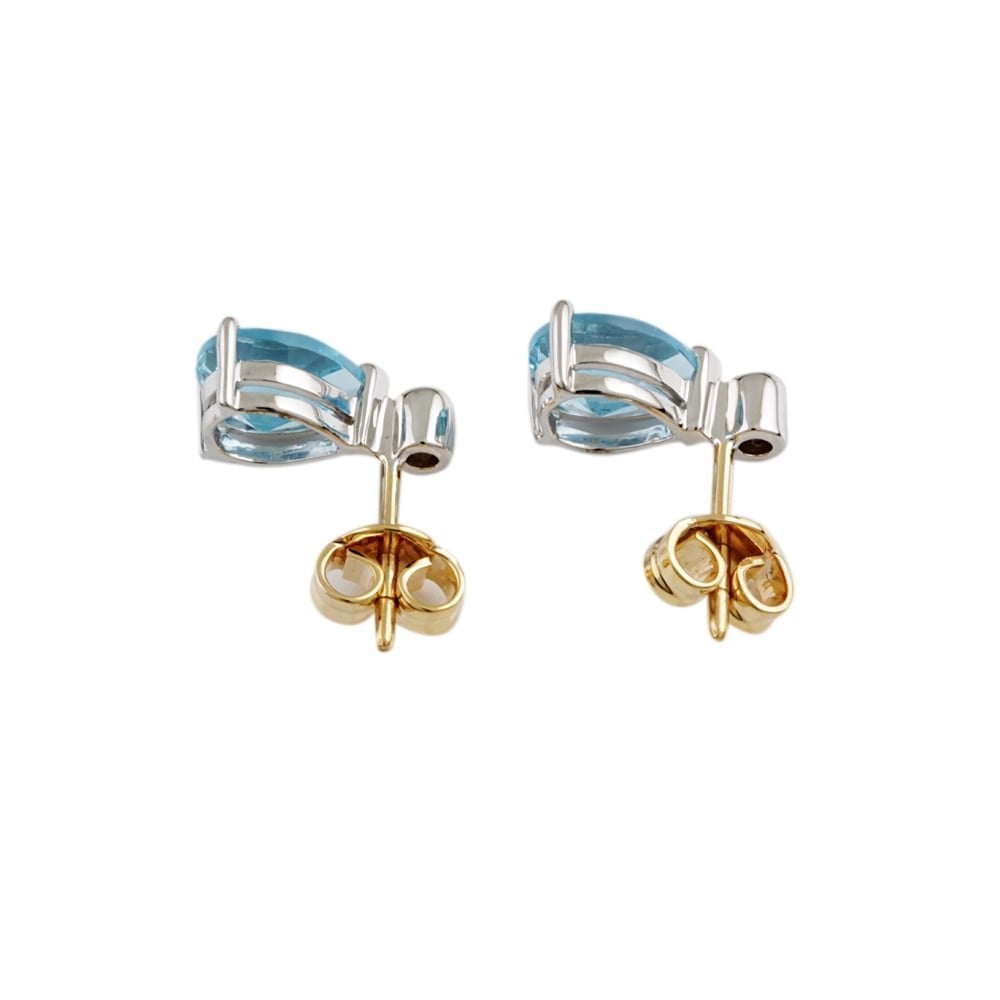 9ct Yellow and White Gold Blue Topaz and Diamond Stud Earring