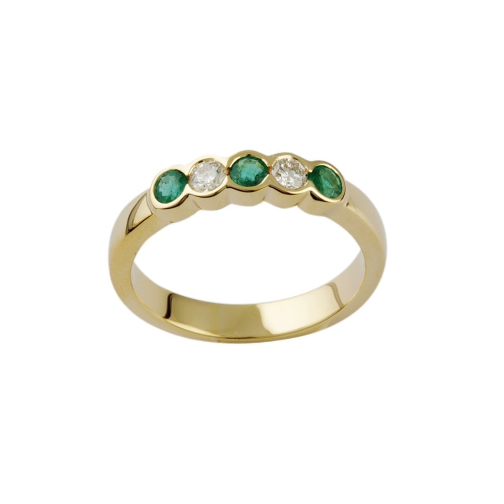 9ct Yellow Gold Emerald 0.27ct and Diamond Five Stone Ring 0.16ct