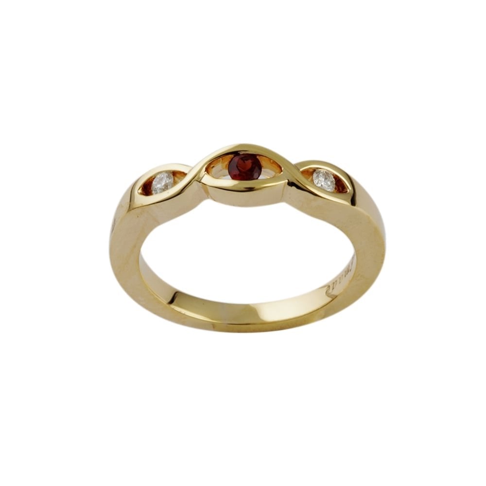 9ct Yellow Gold garnet 0.08ct and Diamond Dress Ring  0.06ct