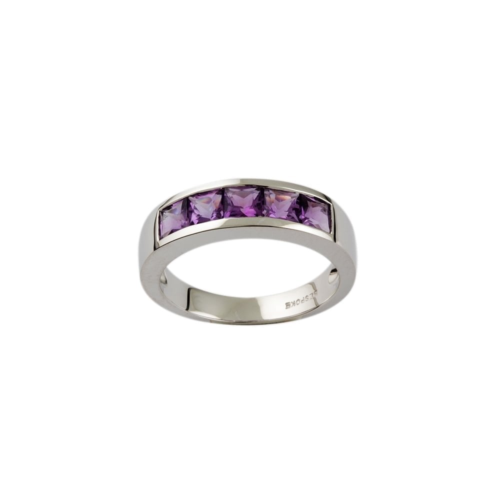 9ct White Gold Amethyst Five Stone Ring 1.20ct