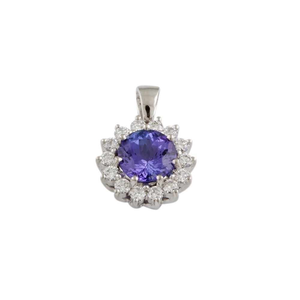 9ct White Gold Tanzanite 1.53ct  and Diamond Cluster Pendant 0.42ct