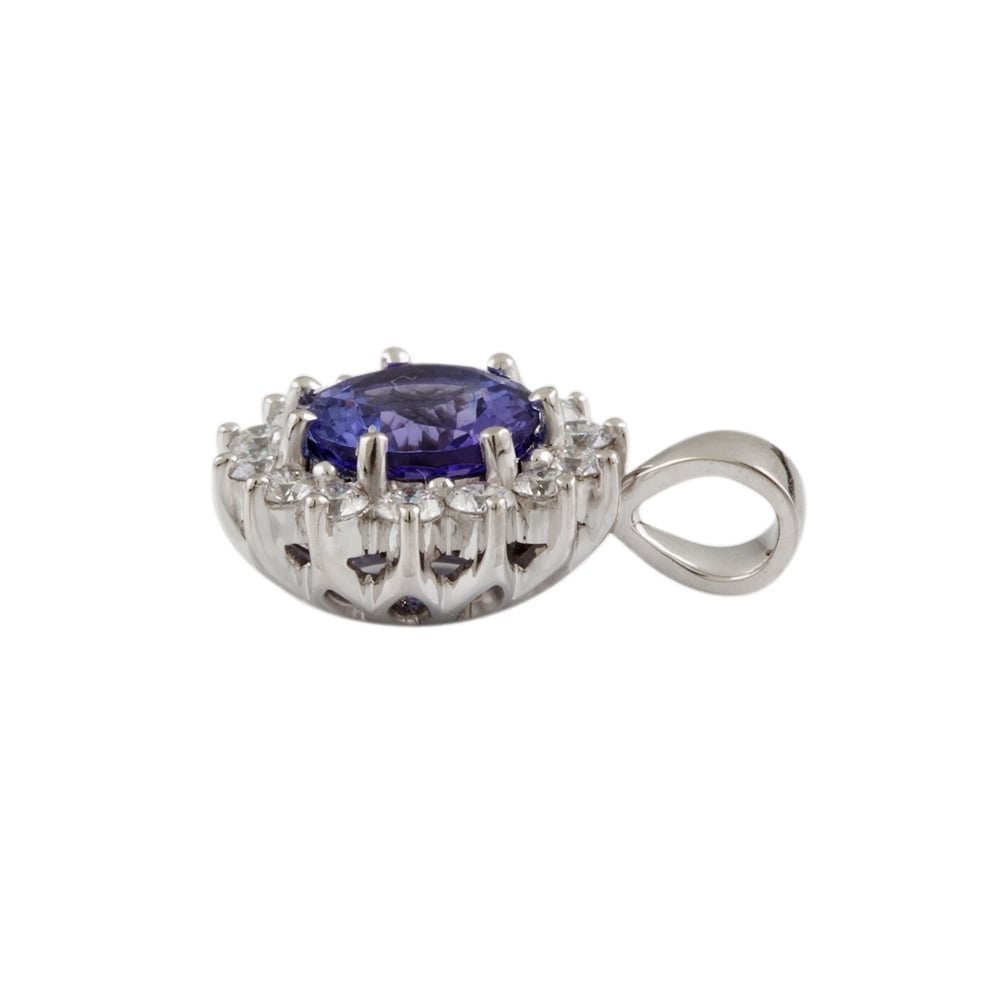 9ct White Gold Tanzanite 1.53ct  and Diamond Cluster Pendant 0.42ct