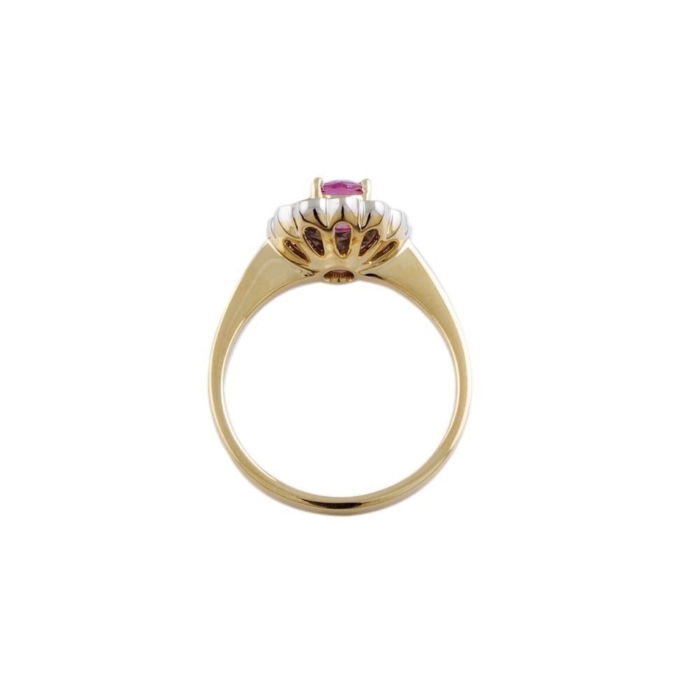 9ct Yellow and White Gold Pink Sapphire 1.08ct and Diamond Cluster Ring 0.45ct