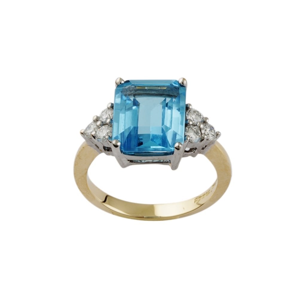 9ct Yellow and White Gold Blue Topaz 6.74ct and Diamond Dress Ring 0.48ct