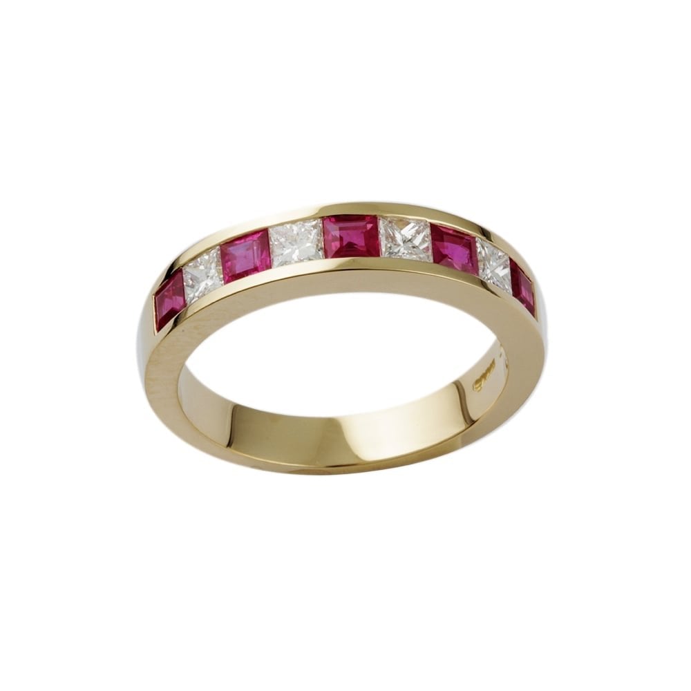9ct Yellow Gold Ruby 1.10ct and Diamond Half Eternity Ring 0.75ct