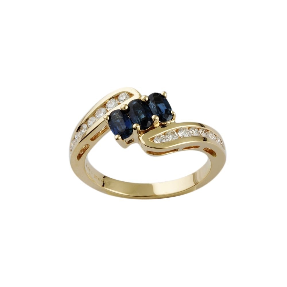 9ct Yellow Gold Blue Sapphire 0.91ct and Diamond 0.32ct Dress Ring