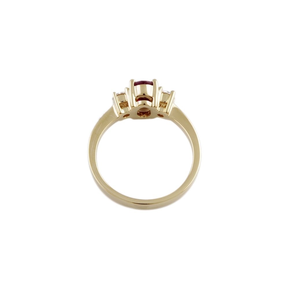 9ct Yellow Gold Ruby 0.84ct and Diamond 0.24ct Three Stone Ring