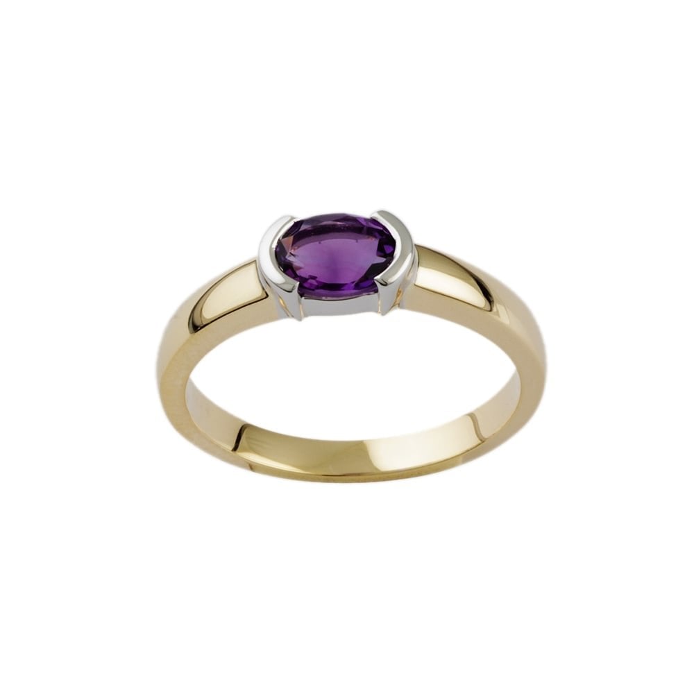 9ct Yellow and White Gold Amethyst 0.75ct Single Stone Ring