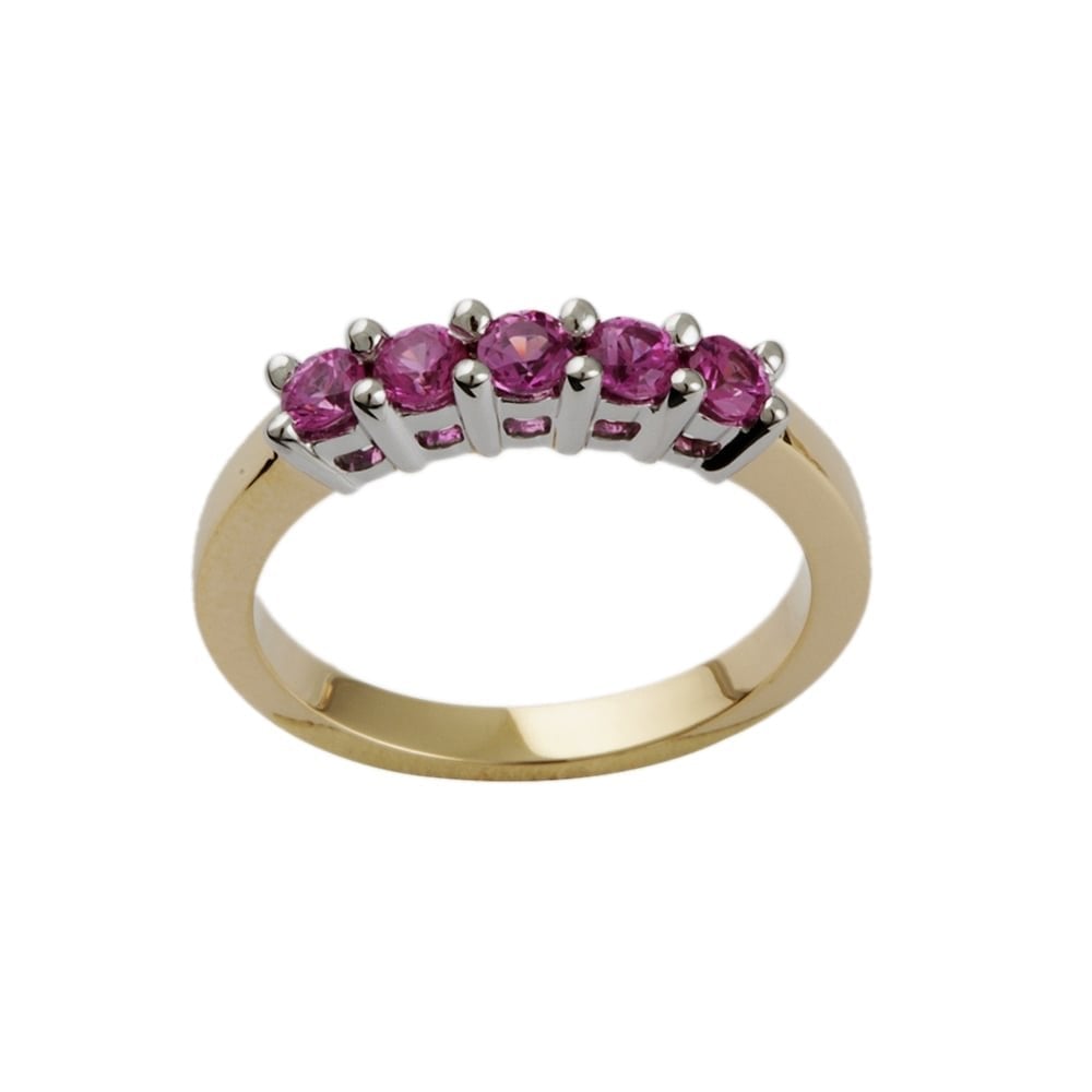 9ct Yellow and White Pink Sapphire 0.60ct Five Stone Ring