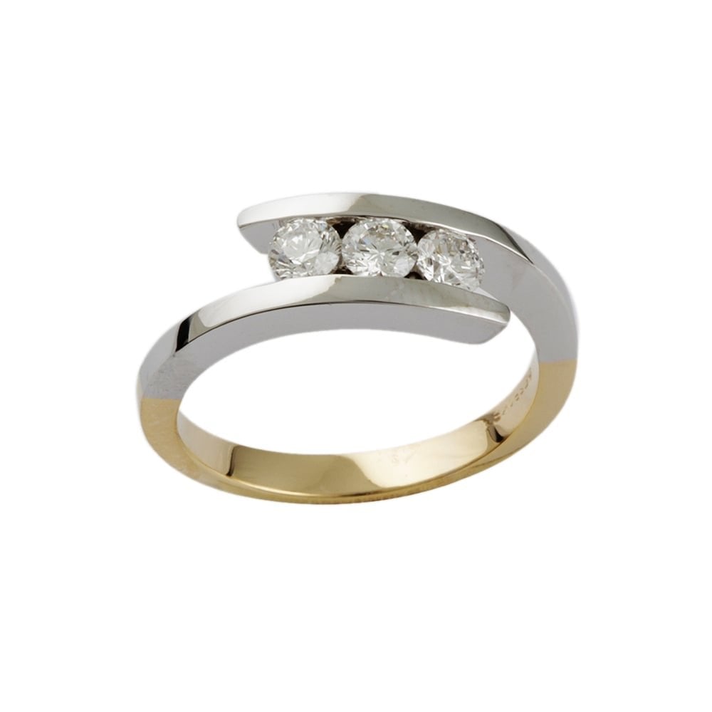 9ct Yellow and White Gold Diamond 0.54ct Three Stone Ring
