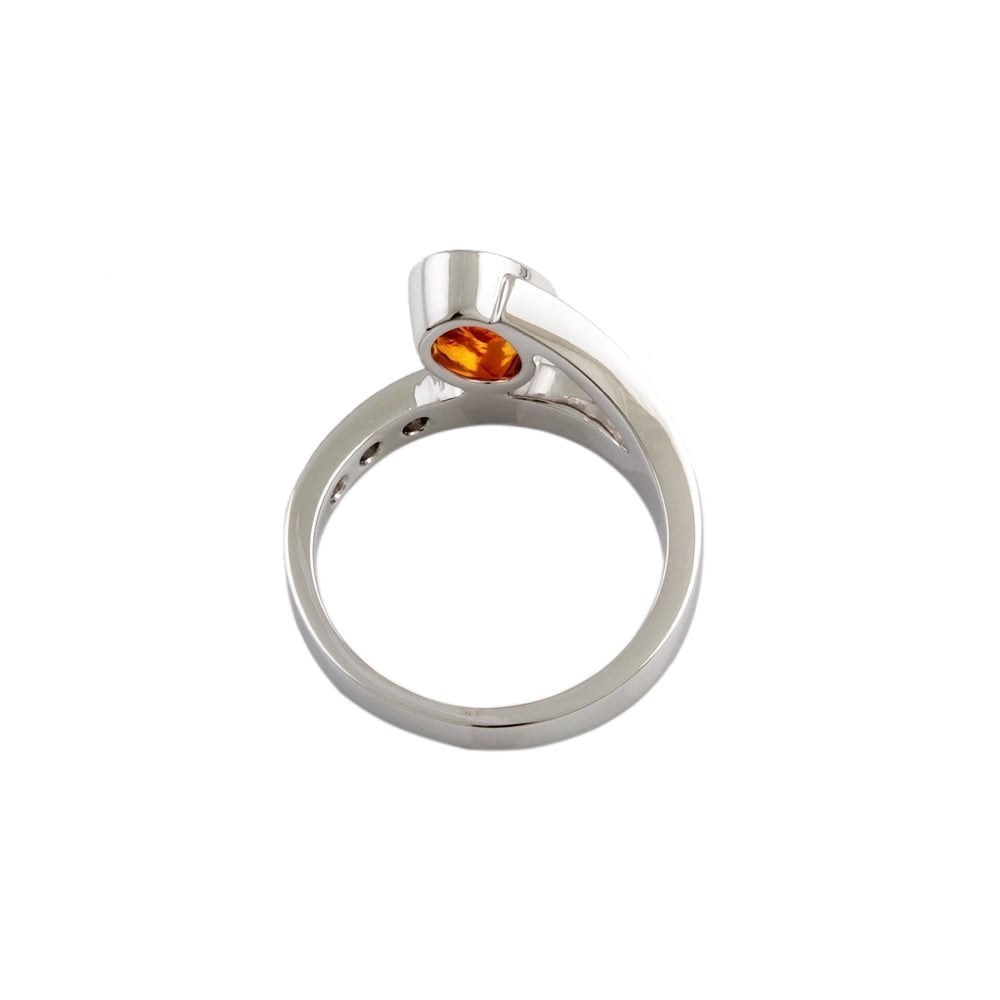 9ct White Gold Fire Opal 0.50ct and Diamond 0.09ct Dress Ring