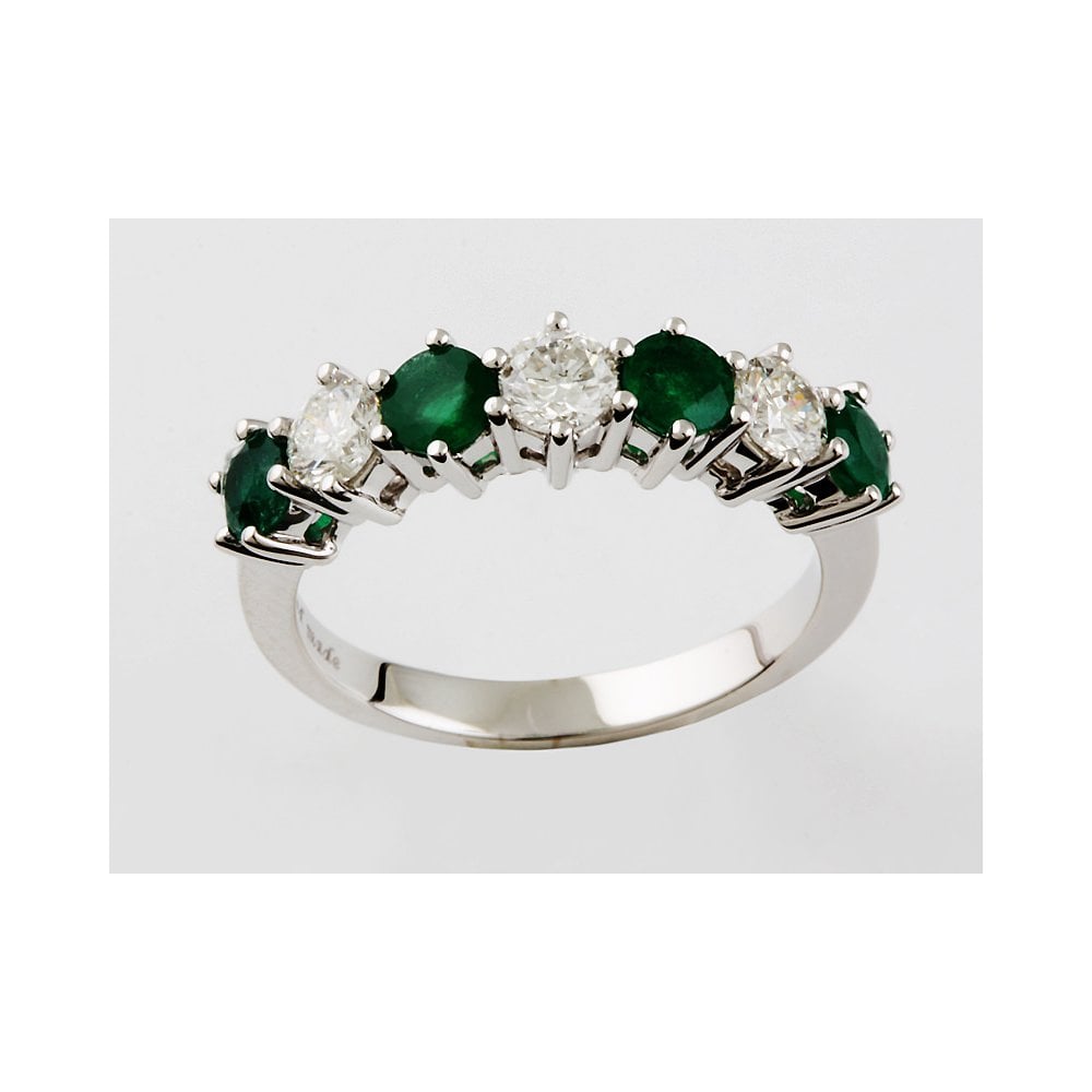 Platinum Emerald and Diamond seven stone ring