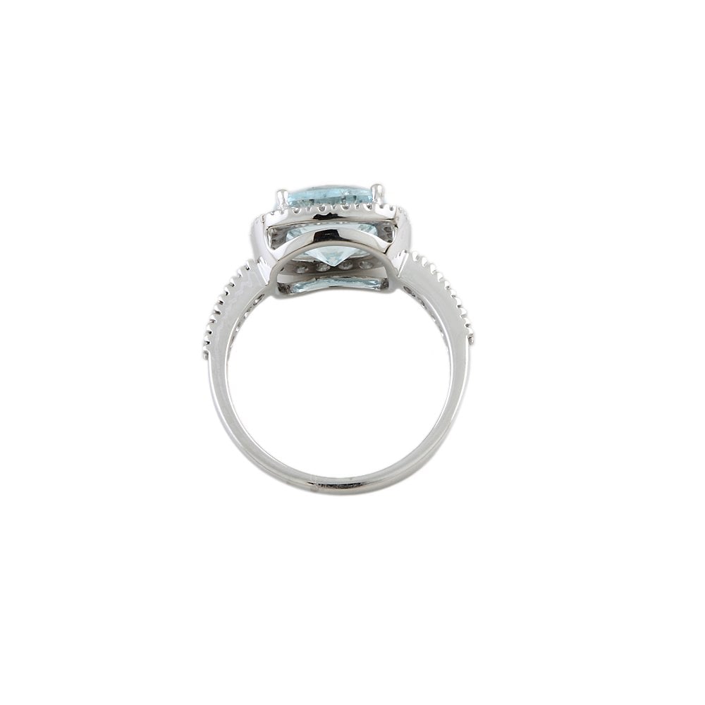 White Gold 0.63ct Round Diamond and 2.80ct Cushion Aquamarine Set Cluster Ring