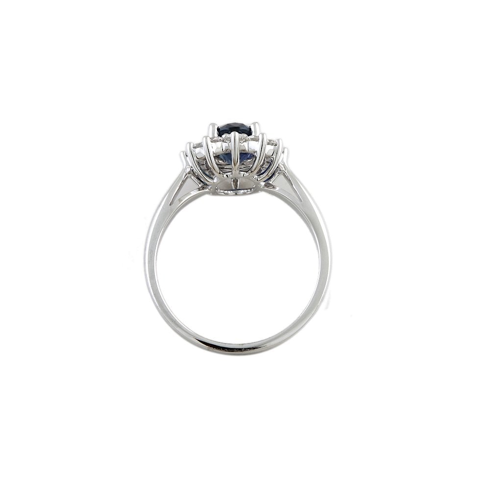 White Gold 0.71ct Round Diamond and 2.0ct Oval Blue Sapphire Set Cluster Ring