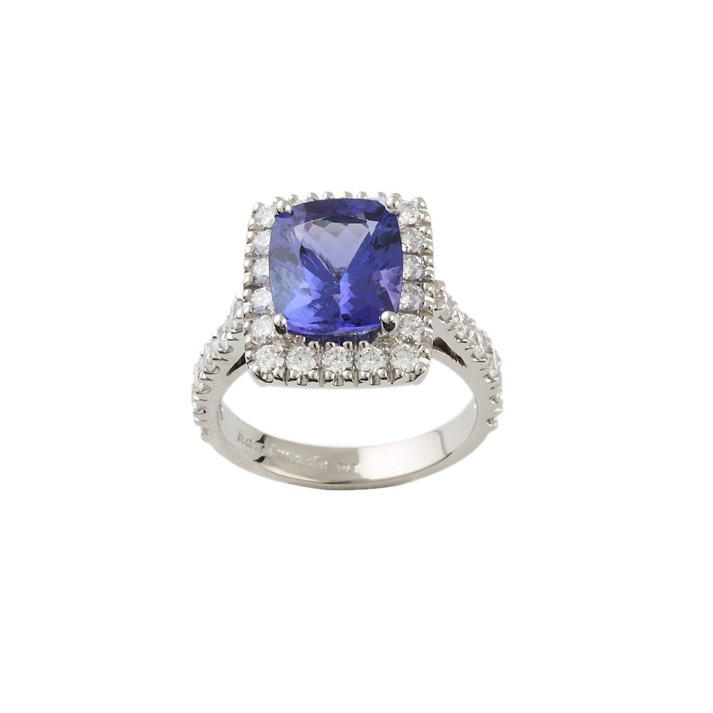 White Gold 1.22ct Round Diamond and 3.86ct Tanzanite Set Cluster Ring