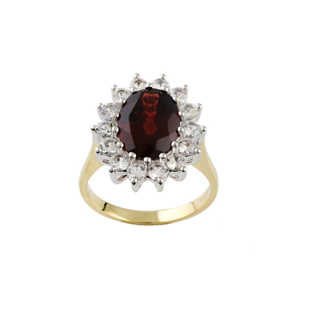 Yellow and White Gold 5.95ct Oval Garnet and 1.93ct Oval White Sapphire Set Cluster Ring