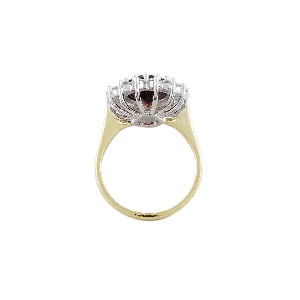 Yellow and White Gold 5.95ct Oval Garnet and 1.93ct Oval White Sapphire Set Cluster Ring