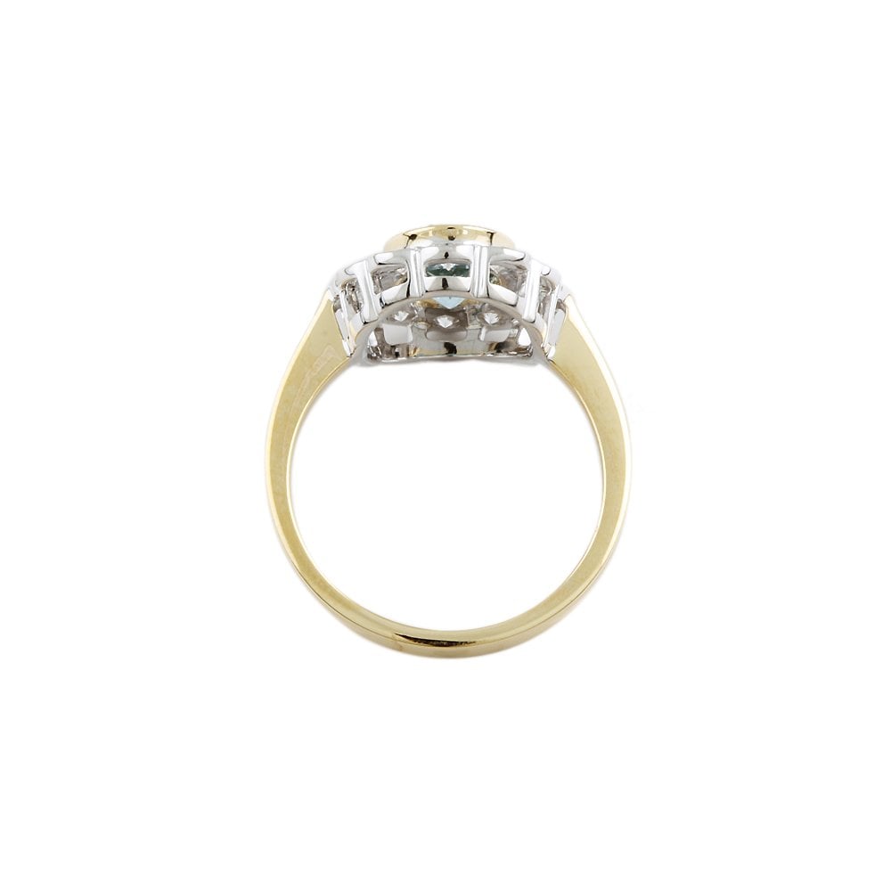 Yellow and White Gold 0.58ct Round Diamond and 1.10ct Oval Aquamarine Set Cluster Ring