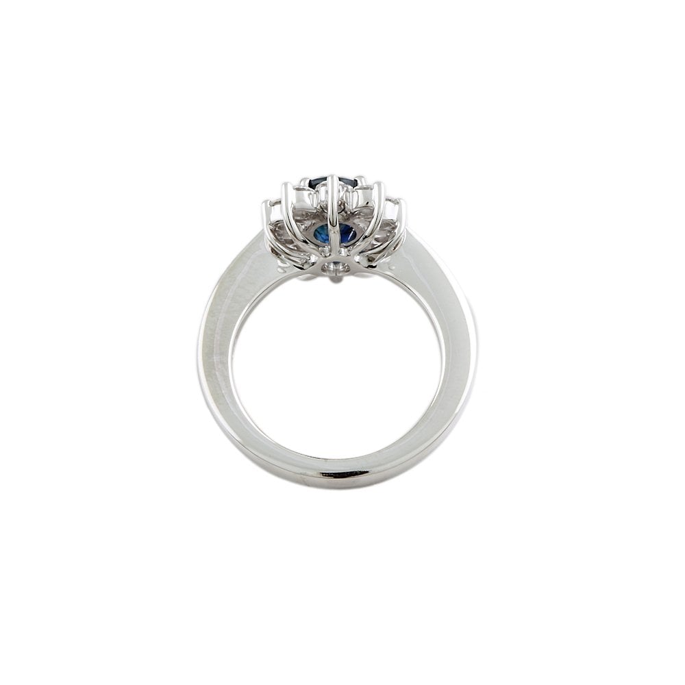White Gold 0.59ct Round Diamond and 1.24ct Oval Blue Sapphire Set Cluster Ring