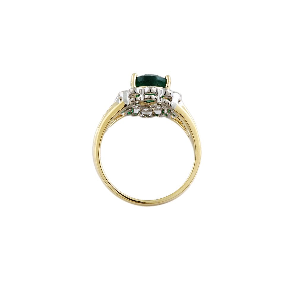 Yellow and White Gold 0.55ct Round Diamond and 2.52ct Pear Emerald Set Cluster Ring
