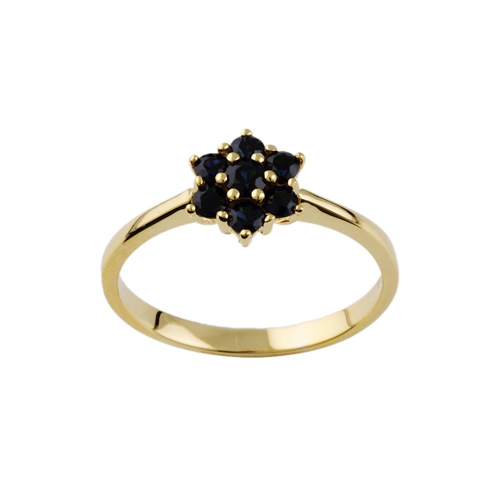 Yellow Gold 0.60ct Round Blue Sapphire Set Cluster Ring