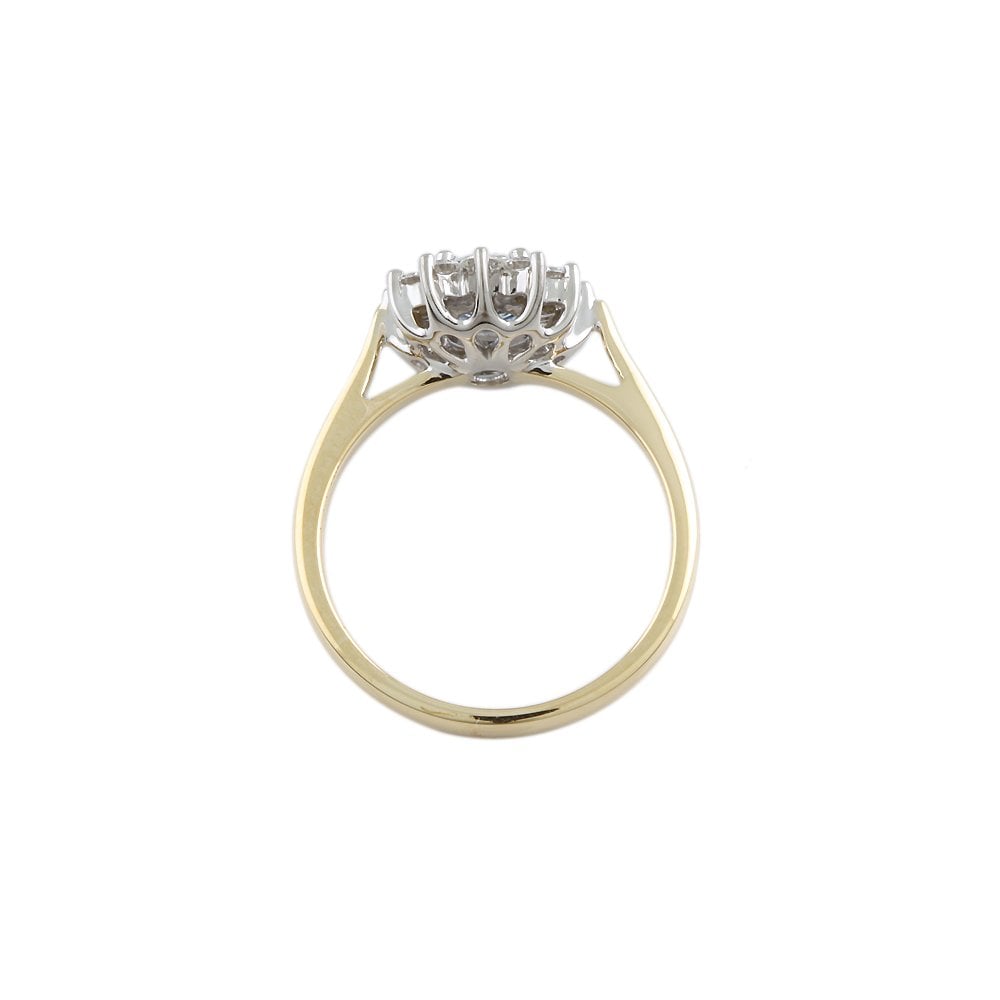 Yellow and White Gold 0.38ct Round Diamond and 0.74ct Oval Blue Sapphire Set Cluster Ring