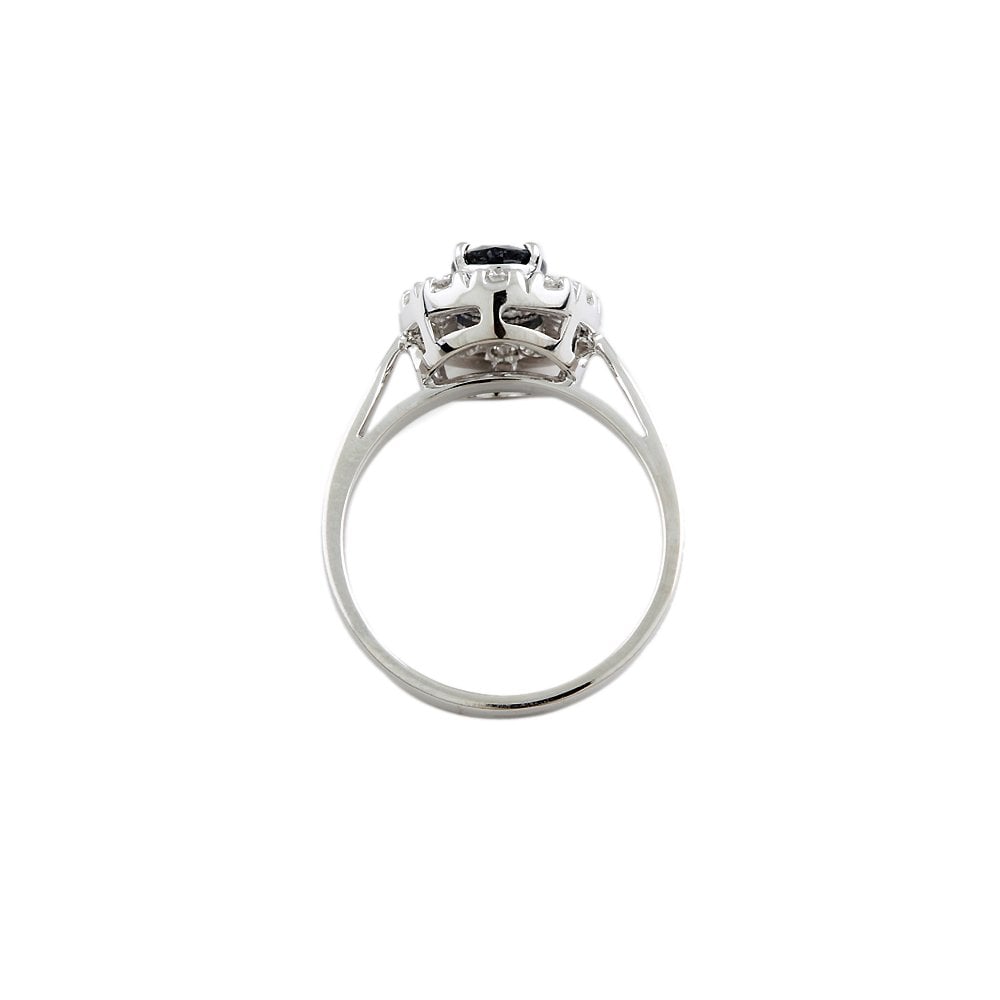White Gold 0.52ct Round Diamond and 1.03ct Oval Blue Sapphire Set Cluster Ring