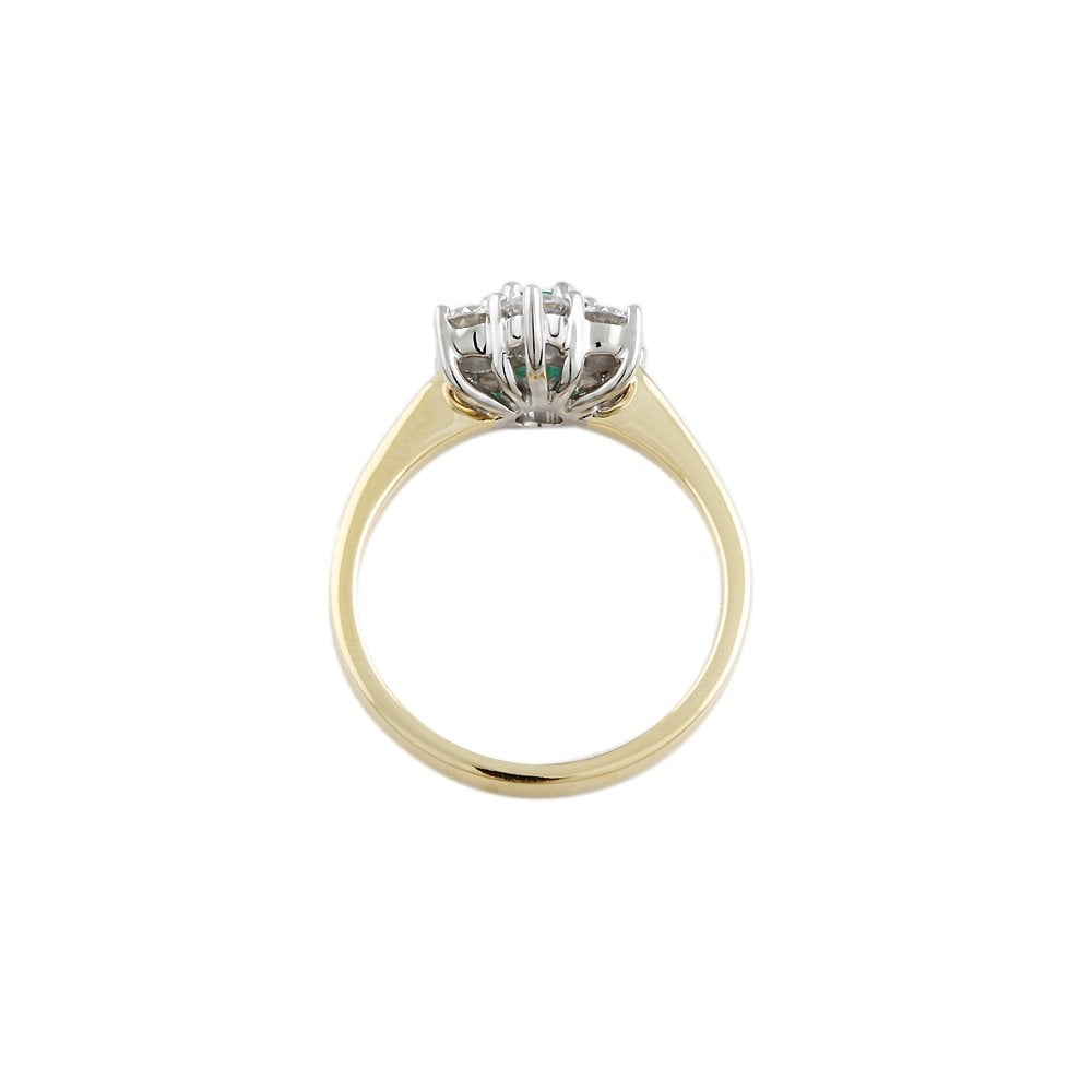 Yellow and White Gold 0.78ct Round Diamond and 0.32ct Round Emerald Set Cluster Ring