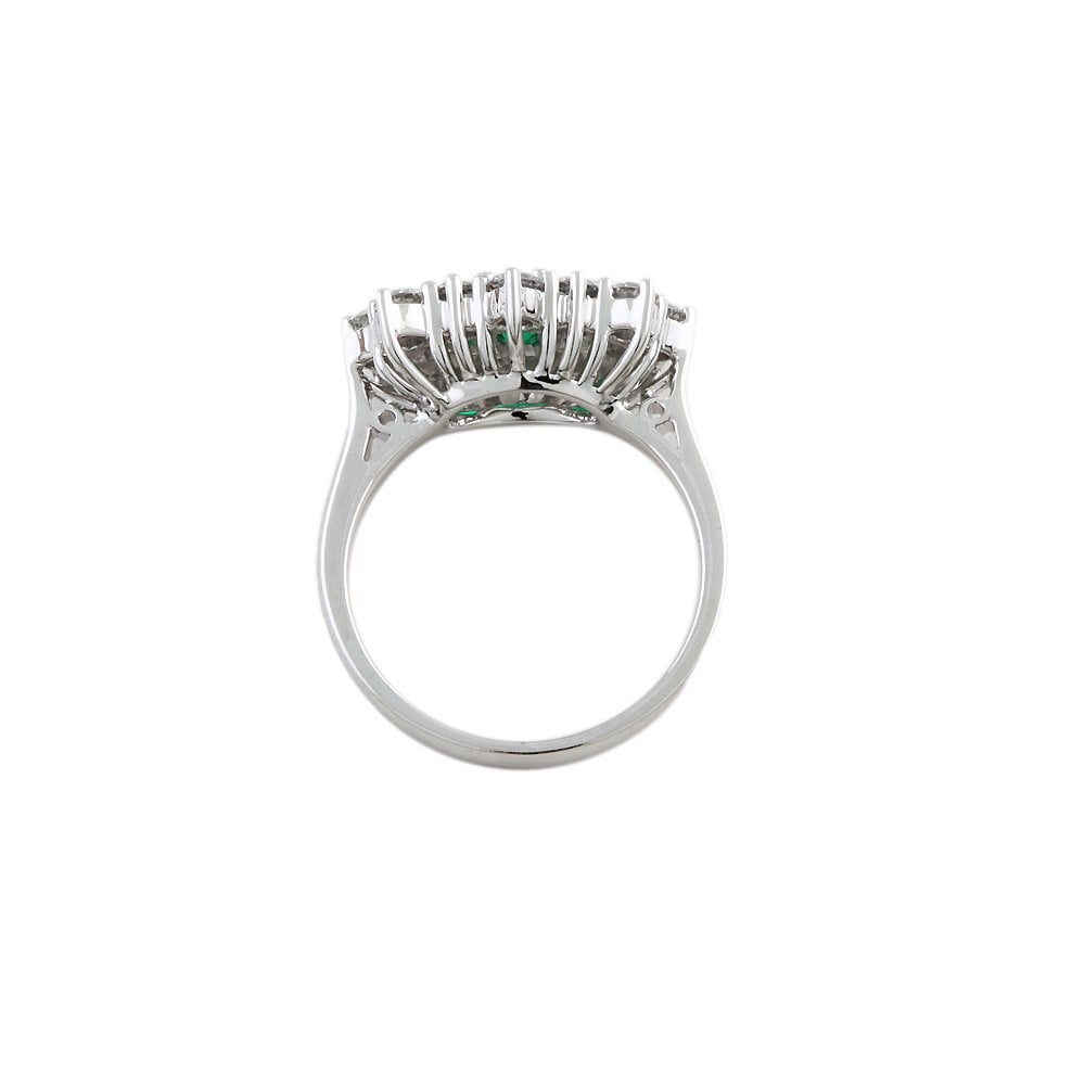 White Gold 1.21ct Round Diamond and 0.75ct Baguette Emerald Set Cluster Ring