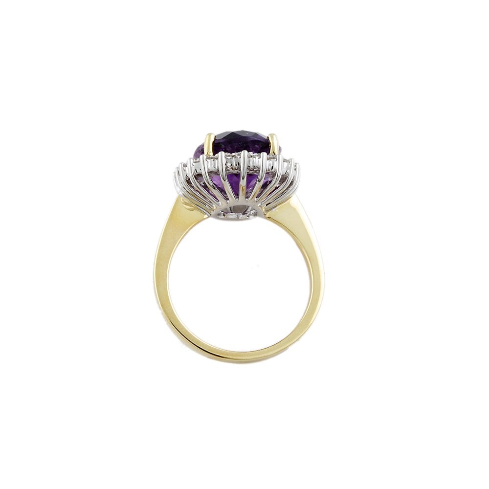 Yellow and White Gold 0.63ct Round Diamond and 6.67ct Oval Amethyst Set Cluster Ring