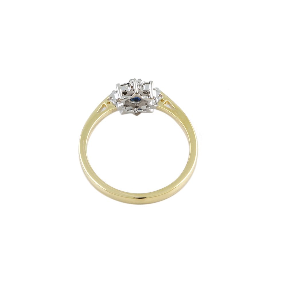 Yellow and White Gold 0.33ct Round Diamond and 0.42ct Oval Blue Sapphire Set Cluster Ring