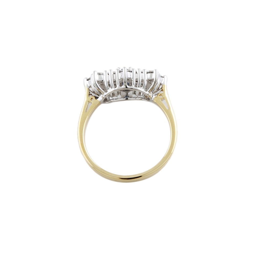 Yellow and White Gold 0.73ct Round Diamond and 0.55ct Baguette Blue Sapphire Set Cluster Ring
