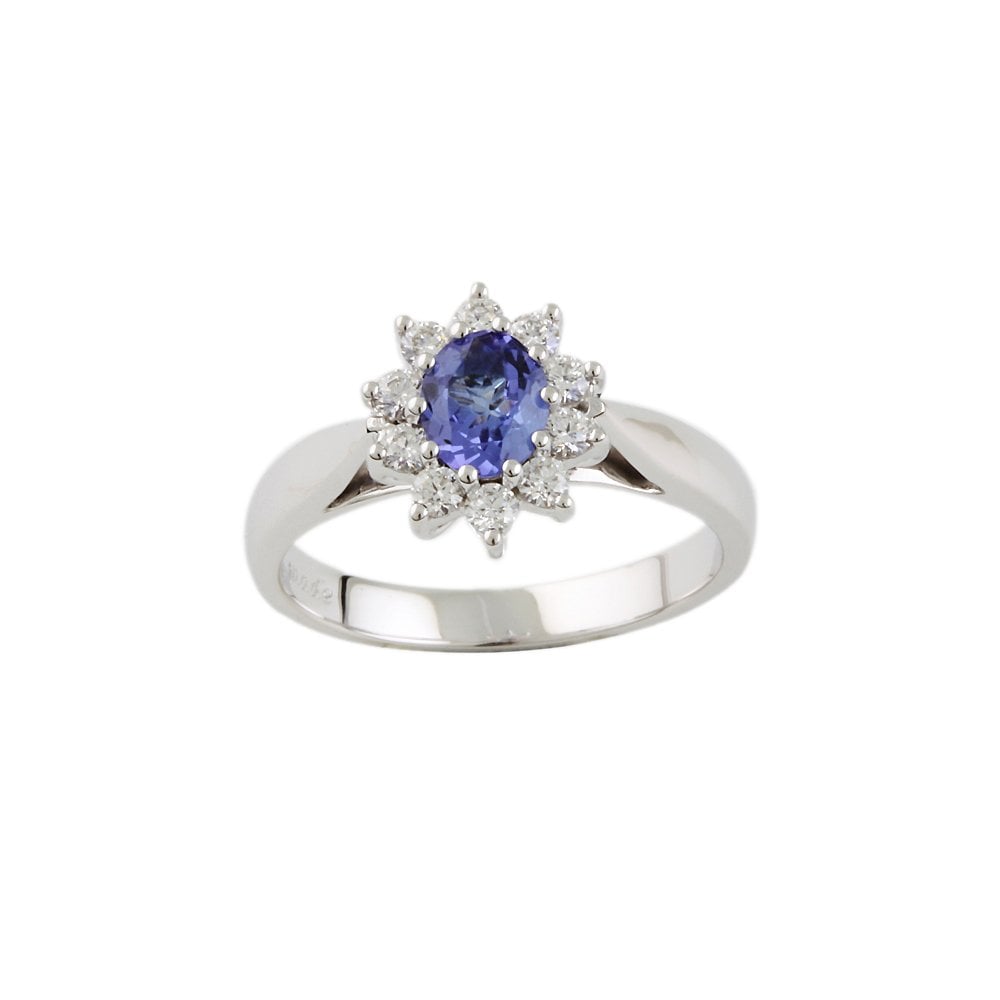 White Gold 0.29ct Round Diamond and 0.48ct Oval Tanzanite Set Cluster Ring