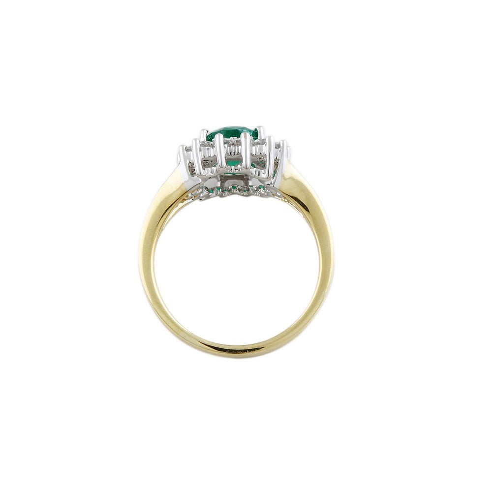 Yellow and White Gold 0.51ct Round Diamond and 1.64ct Oval Emerald Set Cluster Ring