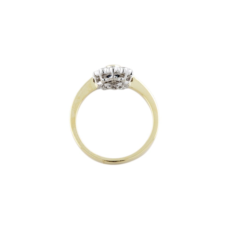Yellow and White Gold 0.22ct Round Diamond and 0.42ct Oval Blue Sapphire Set Cluster Ring