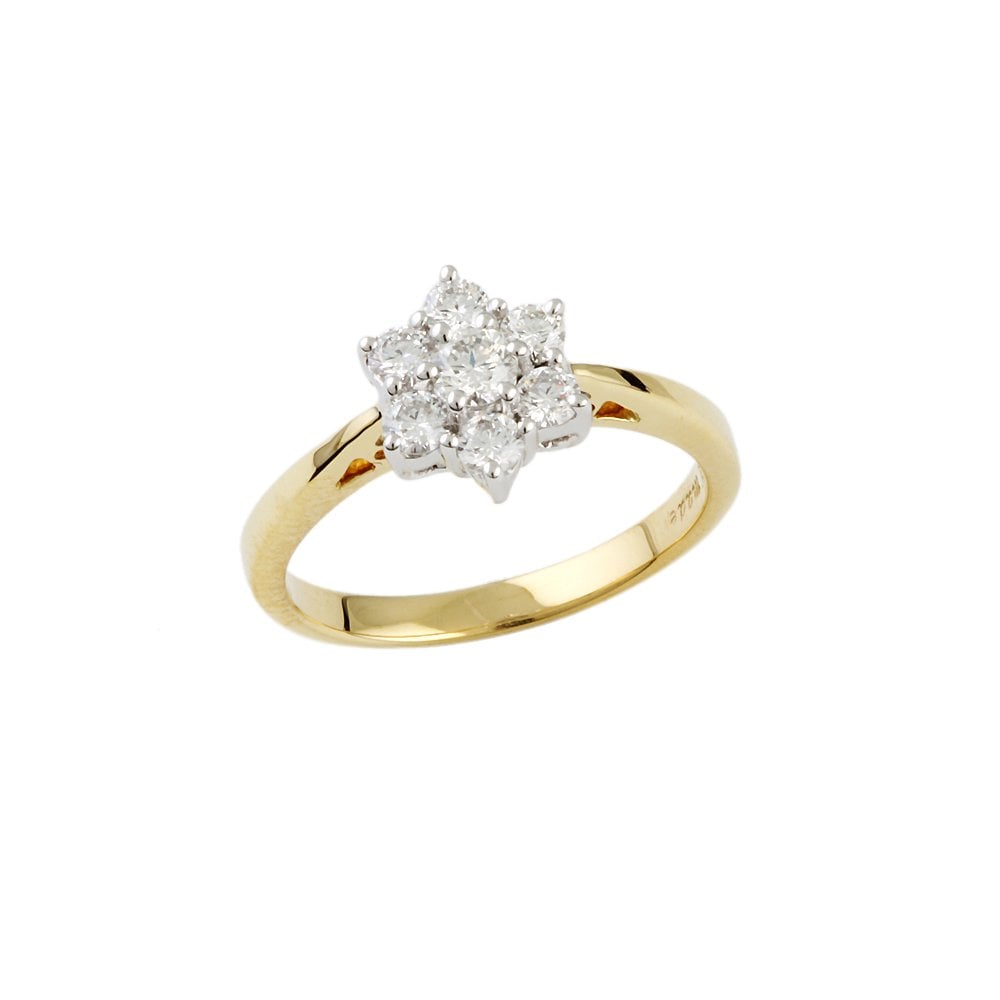 Yellow and White Gold 0.56ct Round Diamond Set Cluster Ring