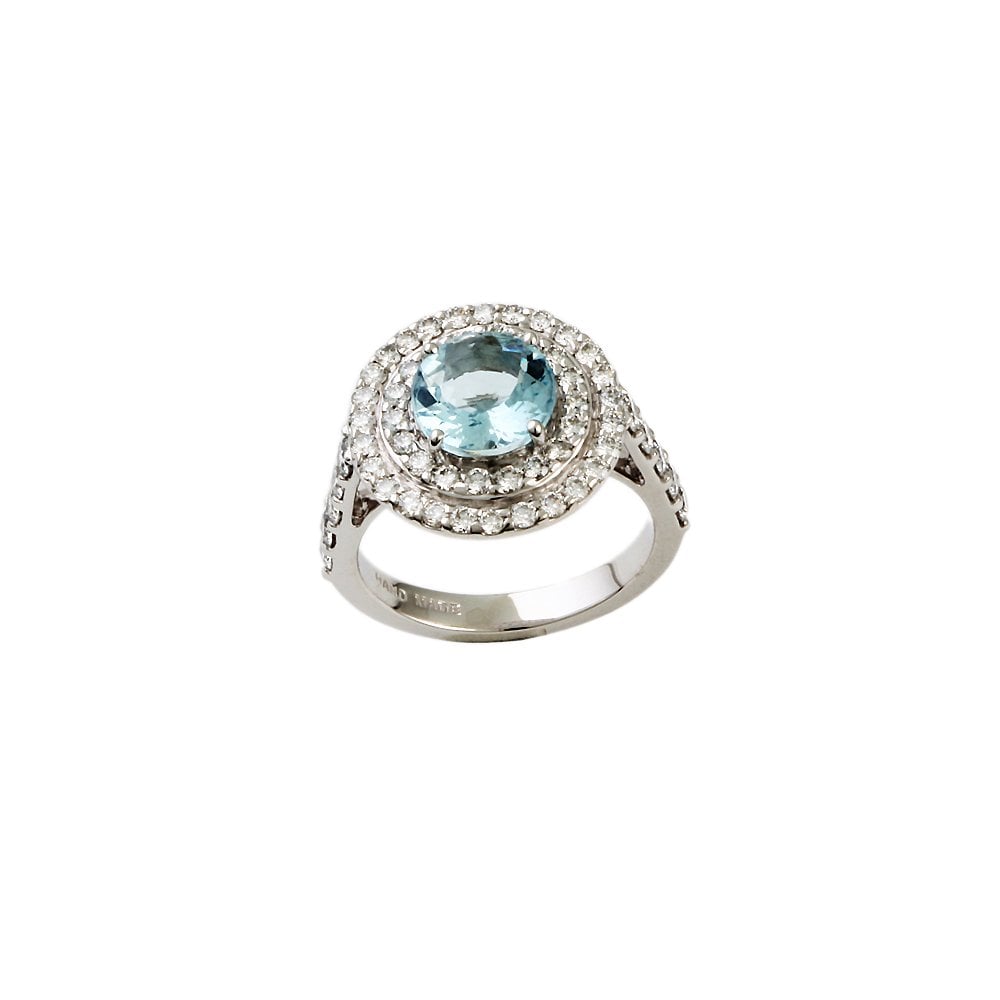 White Gold 1.14ct Round Diamond and 1.65ct Round Aquamarine Set Cluster Ring