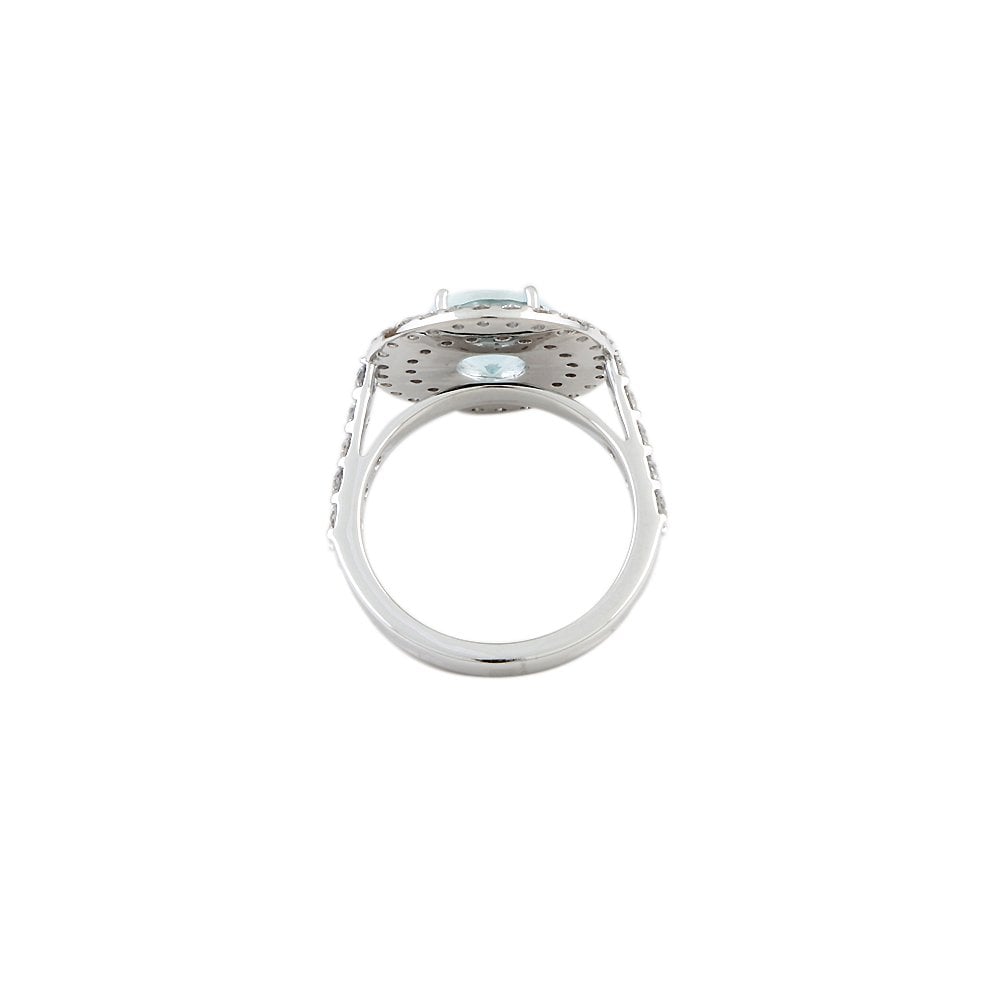 White Gold 1.14ct Round Diamond and 1.65ct Round Aquamarine Set Cluster Ring