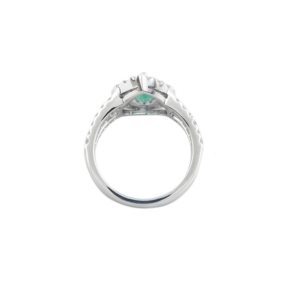 White Gold 0.51ct Round Diamond and 0.61ct Pear Emerald Set Cluster Ring