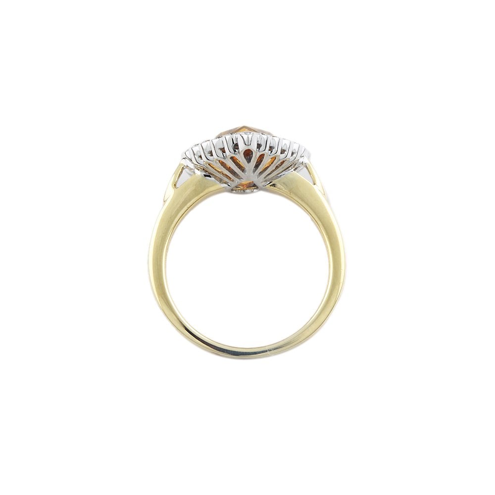 Yellow and White Gold 0.24ct Round Diamond and 3.18ct Pear Citrine Set Cluster Ring