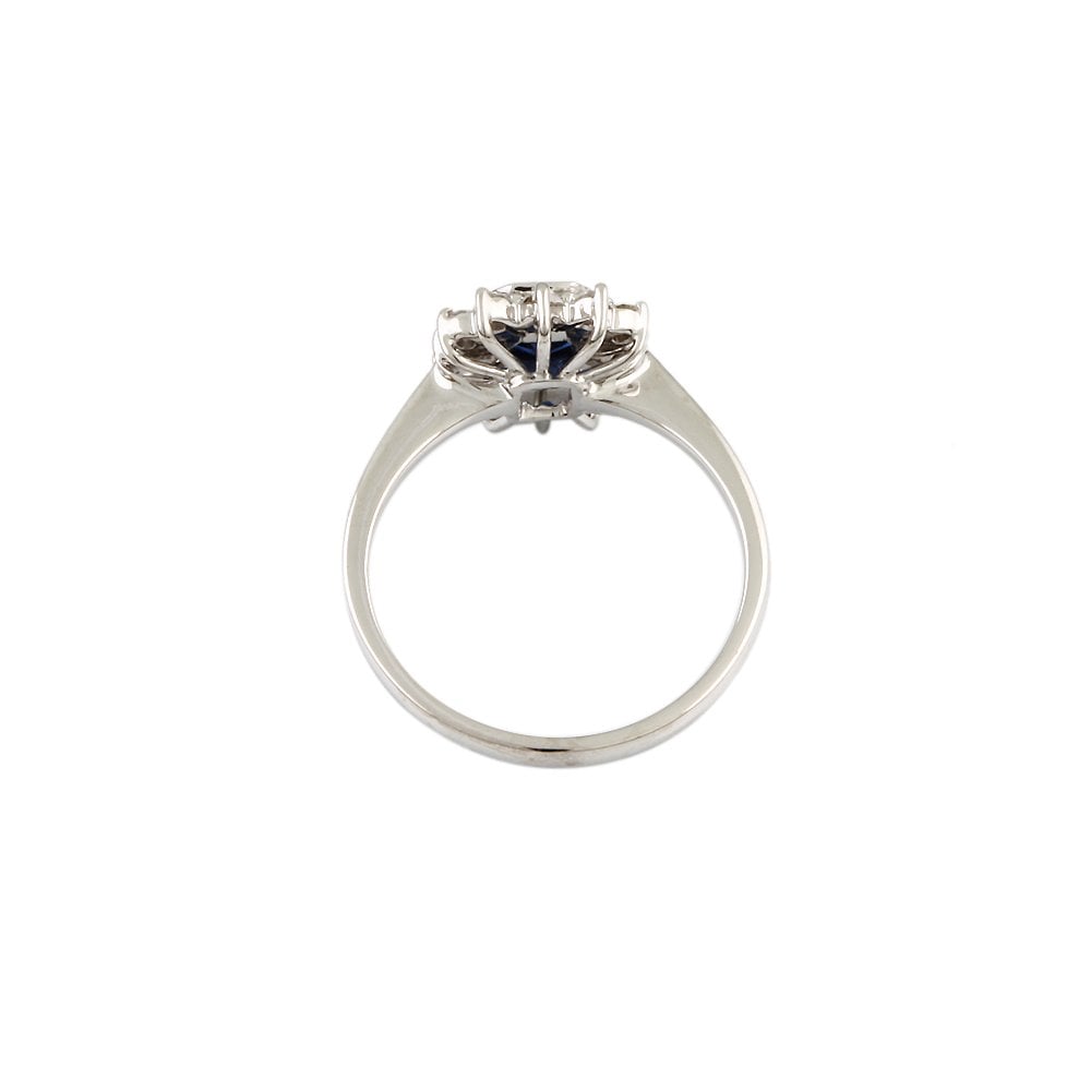 White Gold 0.24ct Round Diamond and 0.89ct Emerald cut Blue Sapphire Set Cluster Ring
