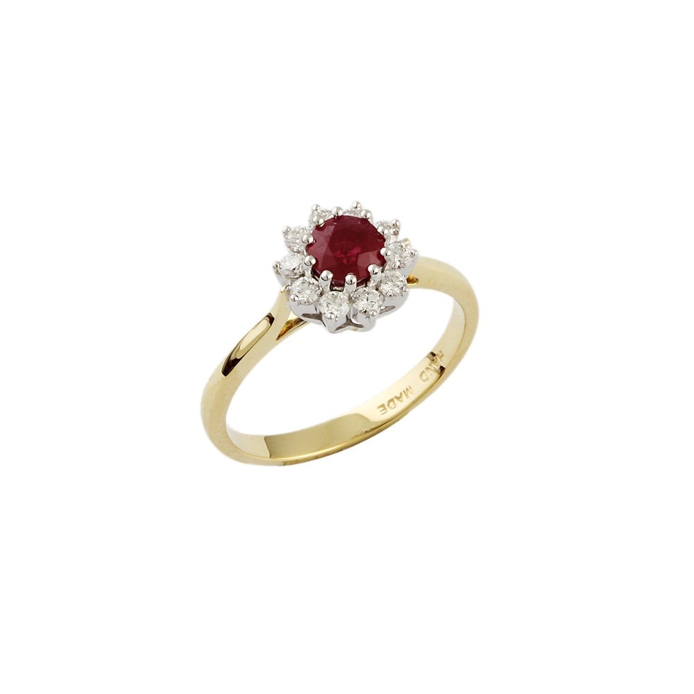 Yellow and White Gold 0.32ct Round Diamond and 0.78ct Round Ruby Set Cluster Ring
