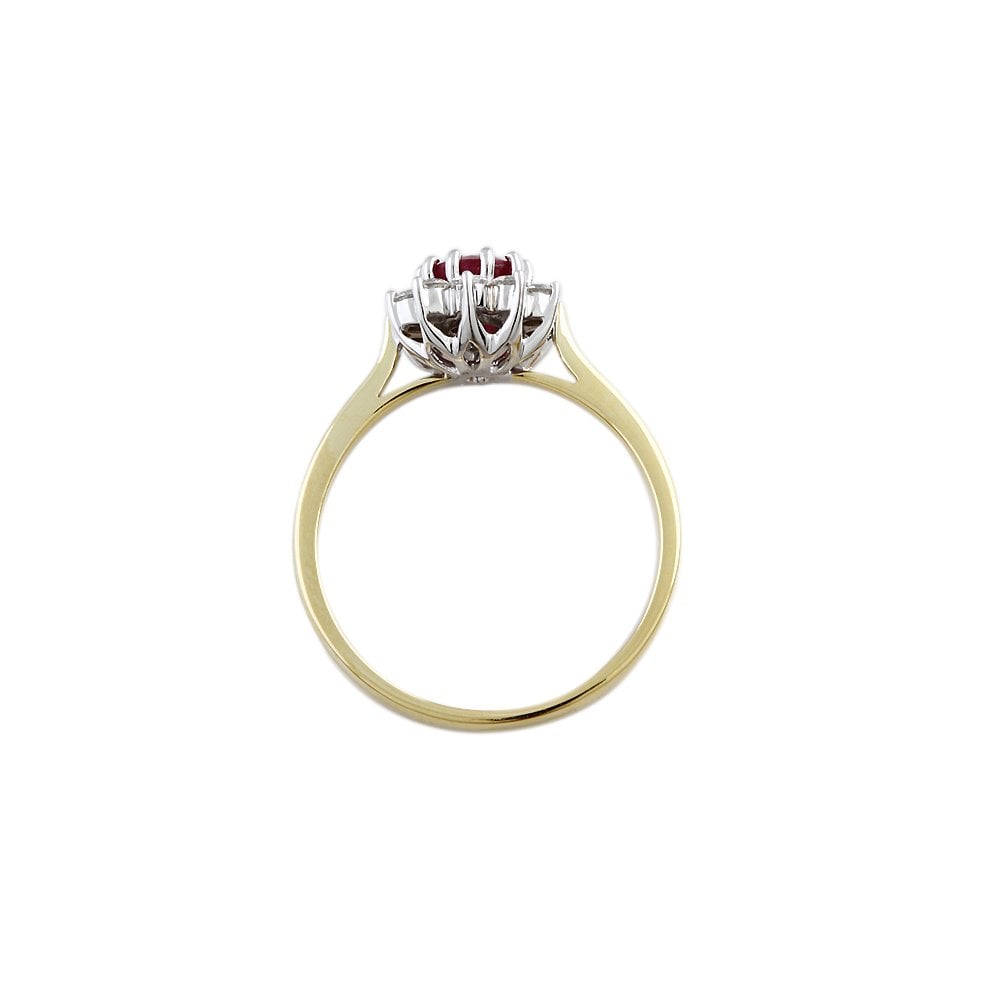 Yellow and White Gold 0.32ct Round Diamond and 0.78ct Round Ruby Set Cluster Ring