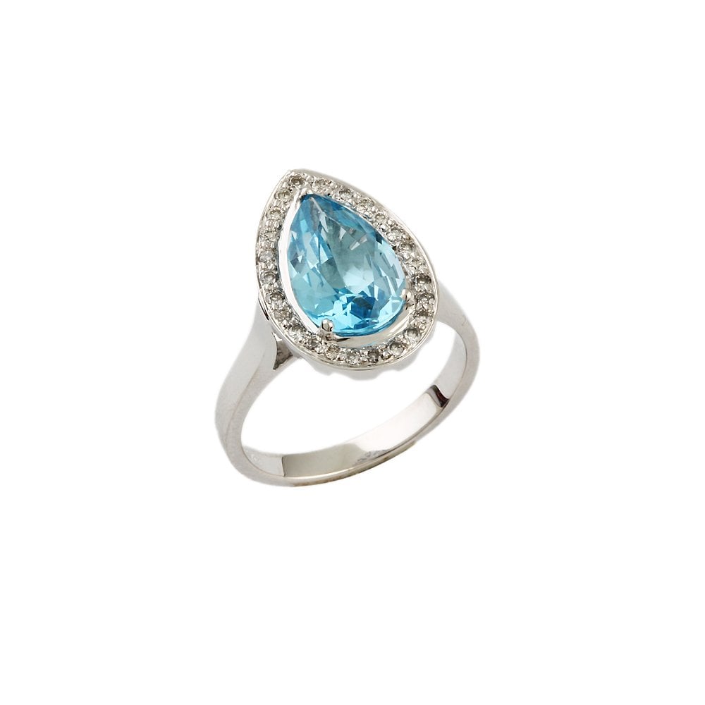White Gold 0.27ct Round Diamond and 3.08ct Pear Blue Topaz Set Cluster Ring