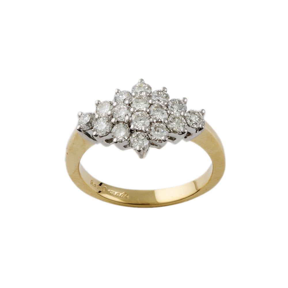 Yellow and White Gold 0.99ct Round Diamond Set Cluster Ring