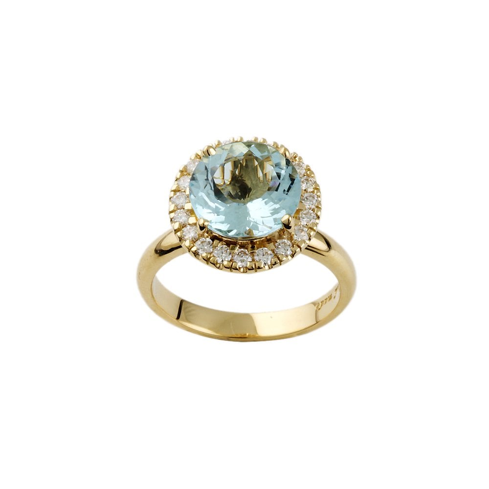 Yellow Gold 0.38ct Round Diamond and 2.90ct Round Aquamarine Set Cluster Ring